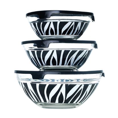 3pc Zebra Glass Bowl Set/Lids - 12 to 17cm 05/07/2021 16:48:50