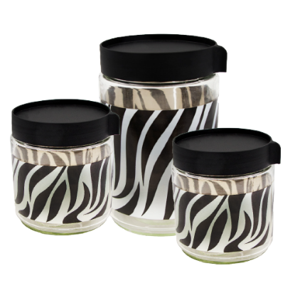Show details for 3pc Zebra Glass Storage Jar - 350ml X2, 560ml Picture of 3pc Zebra Glass Storage Jar - 350ml X2, 560ml