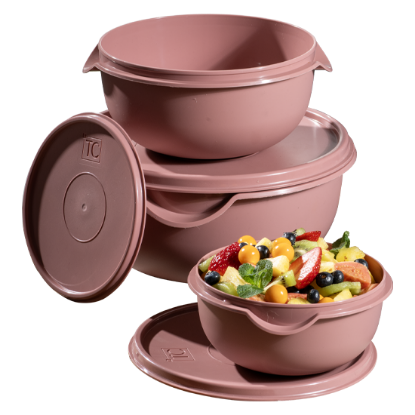 3pc Bowl Set and Lids - Coral (1.25lt, 2.5lt, 5lt) Picture of 3pc Bowl Set and Lids - Coral (1.25lt, 2.5lt, 5lt)